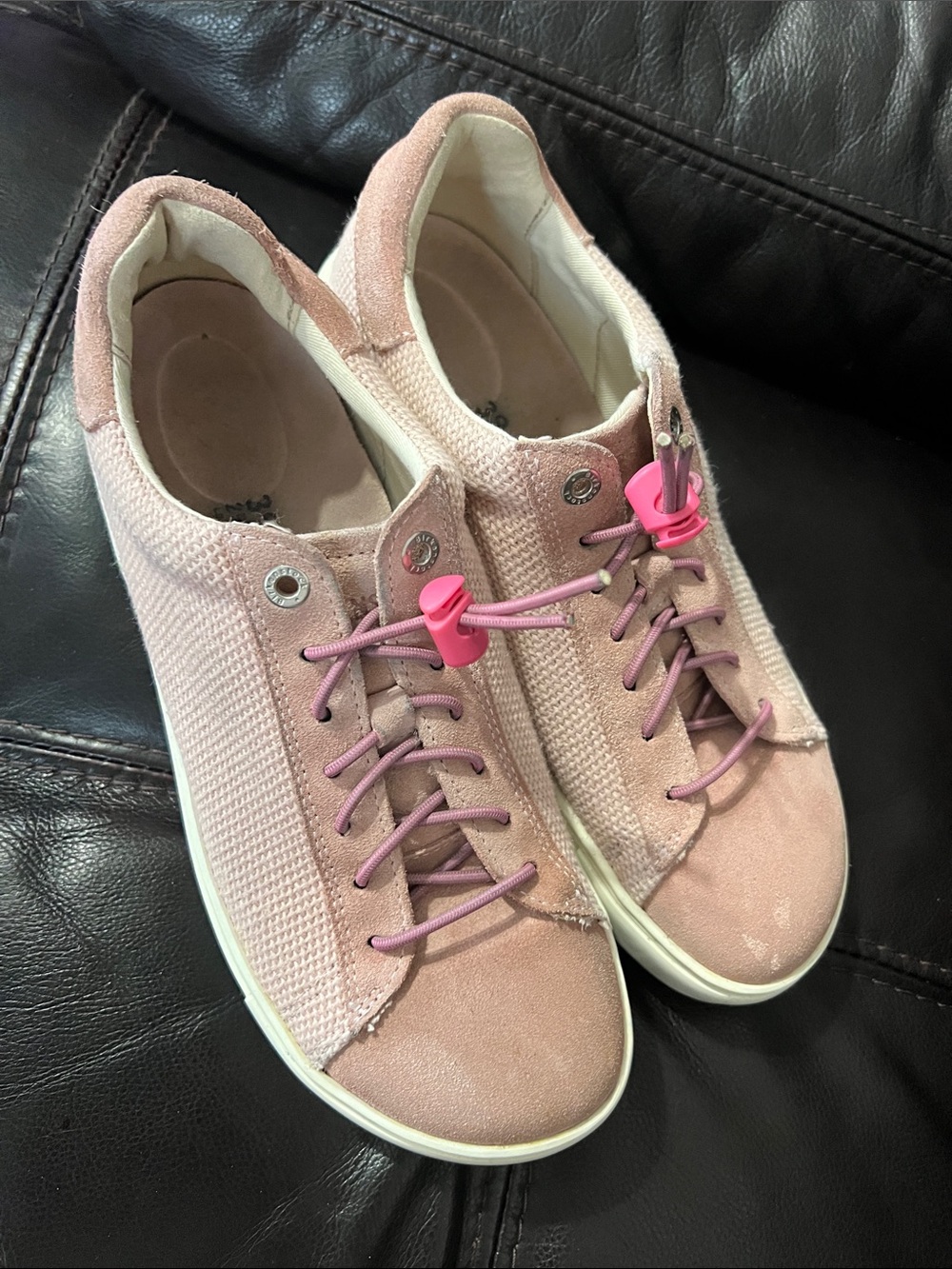 Birkenstock Pink Low-Top Knit & Suede Sneakers